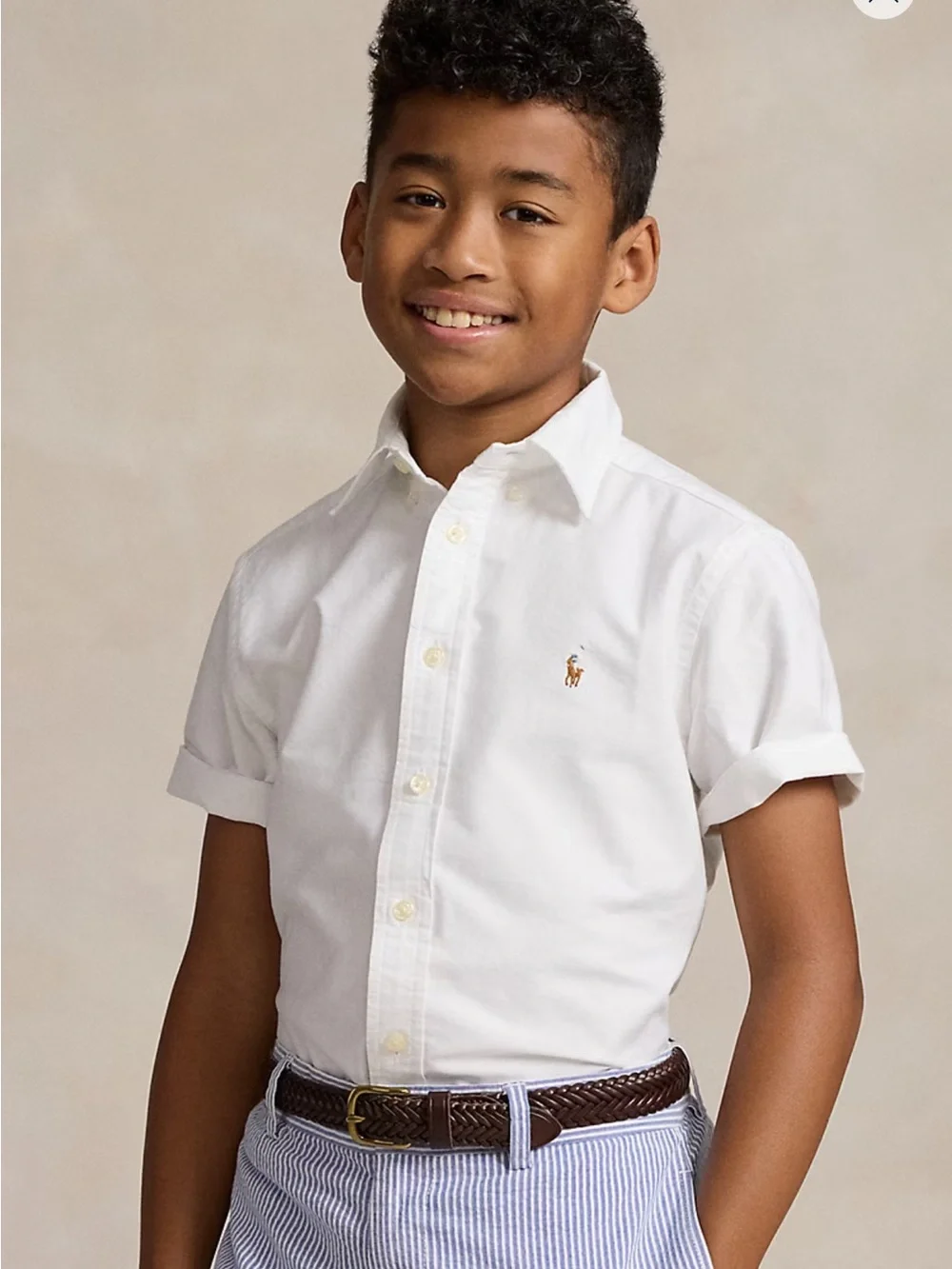 Ralph Lauren White Infant Button-Up Collared Polo Shirt, 12 months